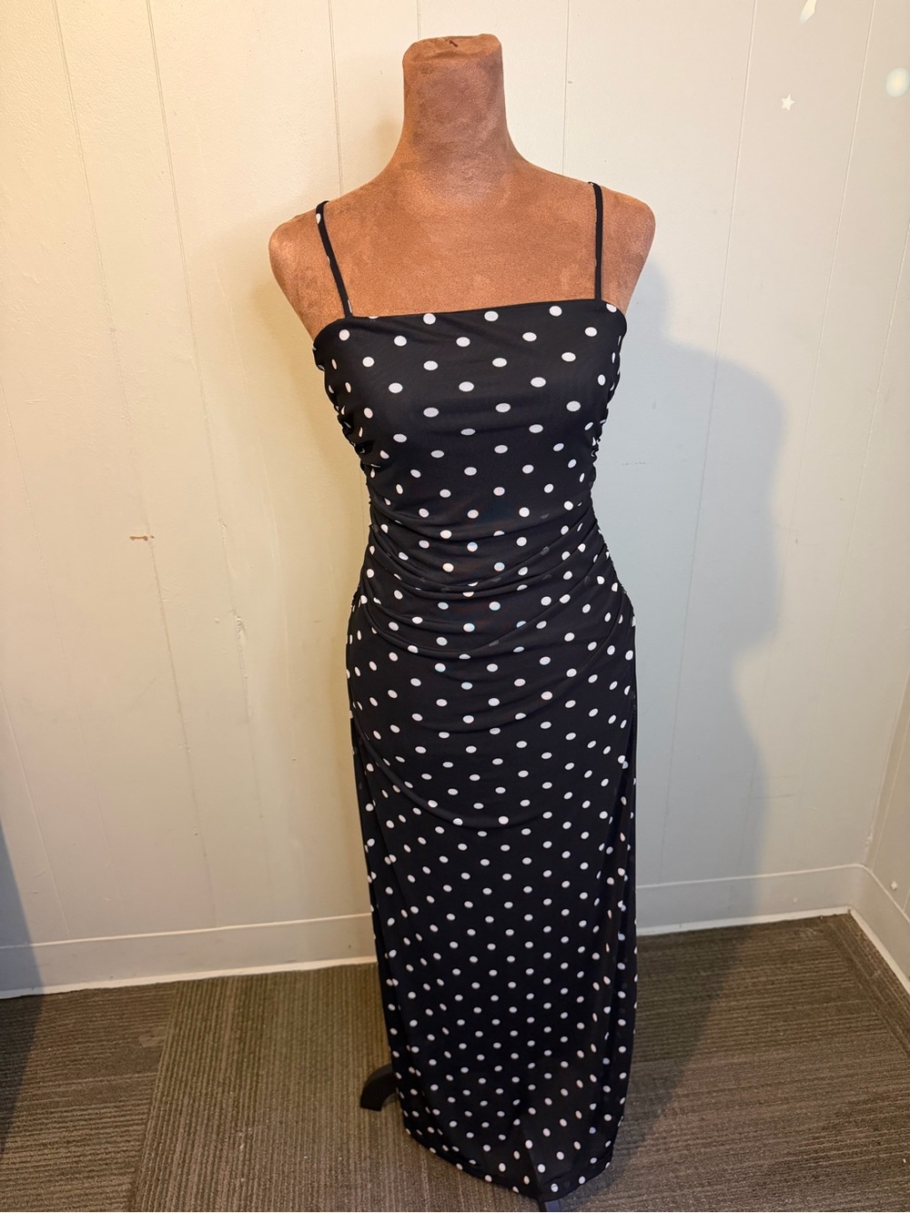 Active USA Black white polka Dot Midi Dress S